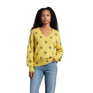 360 Skull Cashmere Jolie V-Neck Puff Sleeve Sweater In Yellow